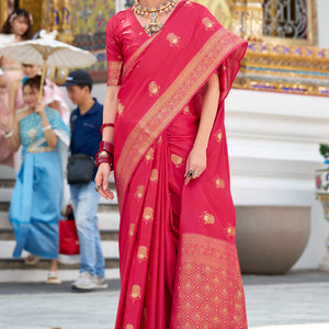 Scrupulous Dark Pink Banarasi Satin Silk Saree With Devastating Blouse