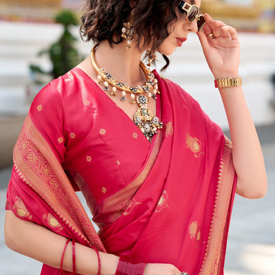 Scrupulous Dark Pink Banarasi Satin Silk Saree With Devastating Blouse
