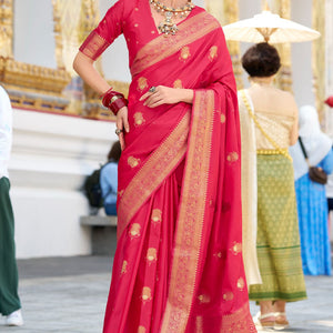 Scrupulous Dark Pink Banarasi Satin Silk Saree With Devastating Blouse