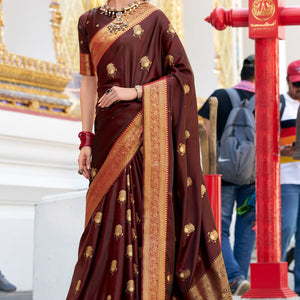 Ravishing Brown Banarasi Satin Silk Saree With Luxuriant Blouse