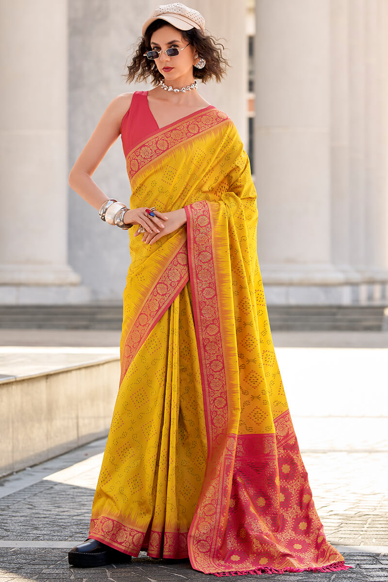 Luminous Yellow Soft Banarasi Silk Saree With Pulsating Blouse Piece