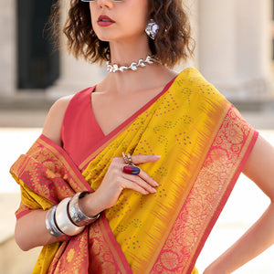 Luminous Yellow Soft Banarasi Silk Saree With Pulsating Blouse Piece