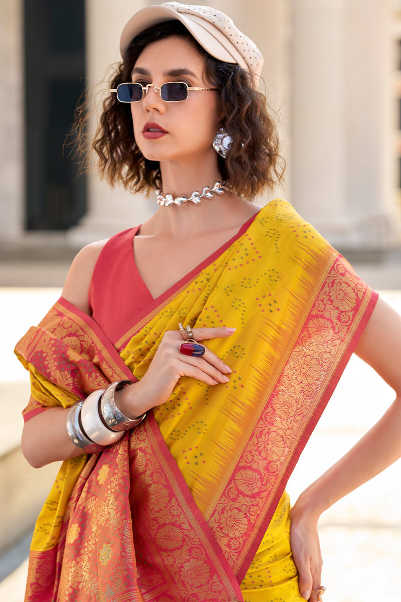 Luminous Yellow Soft Banarasi Silk Saree With Pulsating Blouse Piece