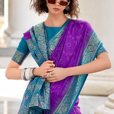 Gleaming Purple Soft Banarasi Silk Saree With Dulcet Blouse Piece