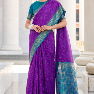 Gleaming Purple Soft Banarasi Silk Saree With Dulcet Blouse Piece