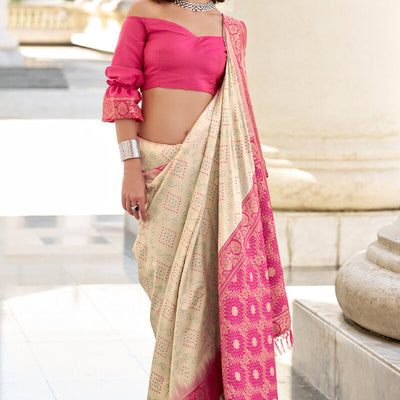 Vibrant Beige Soft Banarasi Silk Saree With Magnetic Blouse Piece