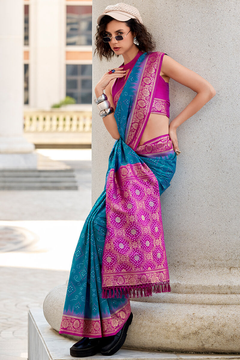 Delightful Blue Soft Banarasi Silk Saree With Gratifying Blouse Piece