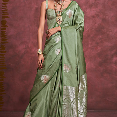 Majesty Green Banarasi Satin Silk Saree With Marvellous Blouse