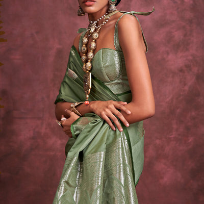 Majesty Green Banarasi Satin Silk Saree With Marvellous Blouse