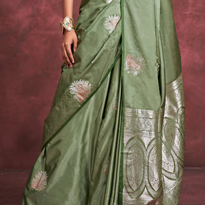 Majesty Green Banarasi Satin Silk Saree With Marvellous Blouse
