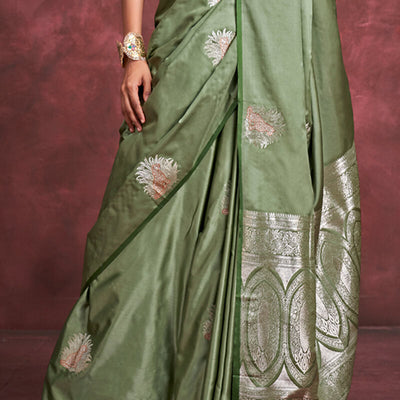 Majesty Green Banarasi Satin Silk Saree With Marvellous Blouse