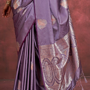 Glorious Lavender Banarasi Satin Silk Saree With Ratatouille Blouse