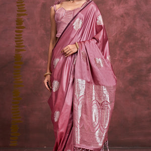 Petrichor Pink Banarasi Satin Silk Saree With Outstanding Blouse