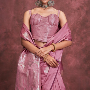 Petrichor Pink Banarasi Satin Silk Saree With Outstanding Blouse