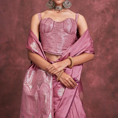 Petrichor Pink Banarasi Satin Silk Saree With Outstanding Blouse