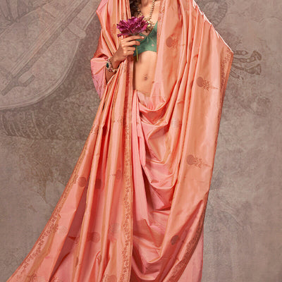 Breathtaking Peach Two Tone Soft Banarasi Silk Saree With Marvellous Blouse