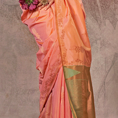 Breathtaking Peach Two Tone Soft Banarasi Silk Saree With Marvellous Blouse