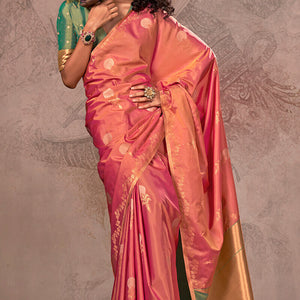 Exceptional Pink Two Tone Soft Banarasi Silk Saree With Nectarous Blouse