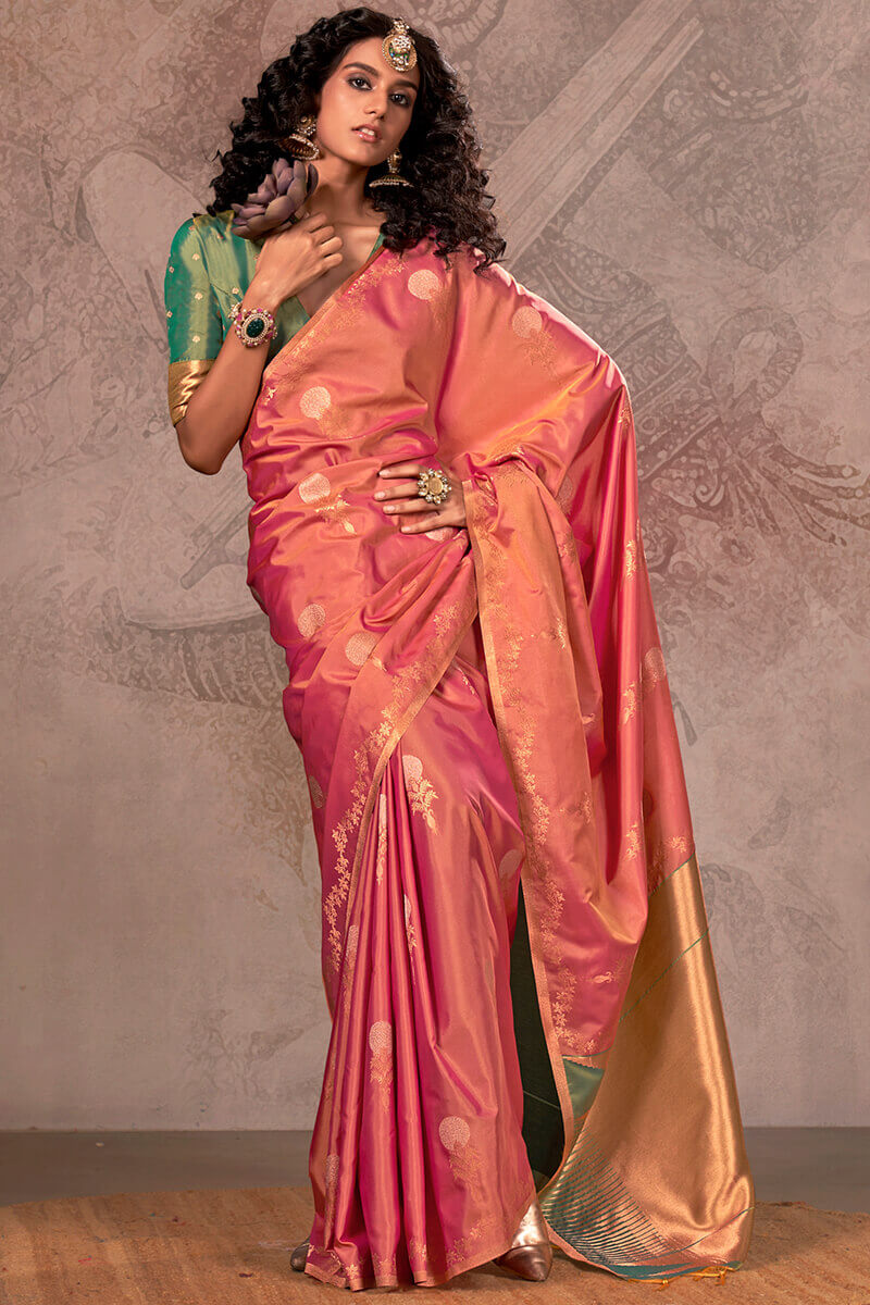 Exceptional Pink Two Tone Soft Banarasi Silk Saree With Nectarous Blouse