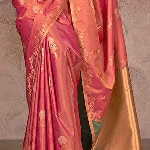 Exceptional Pink Two Tone Soft Banarasi Silk Saree With Nectarous Blouse