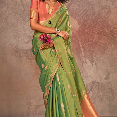 Beleaguer Green Two Tone Soft Banarasi Silk Saree With Resonant Blouse