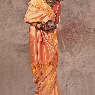 Resplendent Beige Two Tone Soft Banarasi Silk Saree With Desultory Blouse