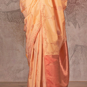 Resplendent Beige Two Tone Soft Banarasi Silk Saree With Desultory Blouse