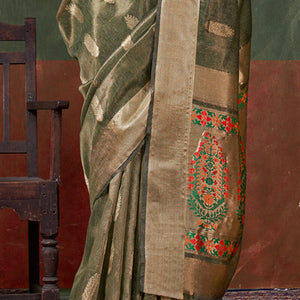 Cynosure Green Paithani Pure Tissue Silk Saree With Bewitching Blouse Piece