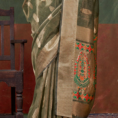 Cynosure Green Paithani Pure Tissue Silk Saree With Bewitching Blouse Piece