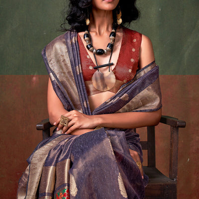 Blissful Blue Paithani Pure Tissue Silk Saree With Grandiose Blouse Piece