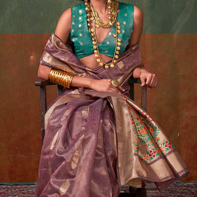 Staring Purple Paithani Pure Tissue Silk Saree With Comely Blouse Piece