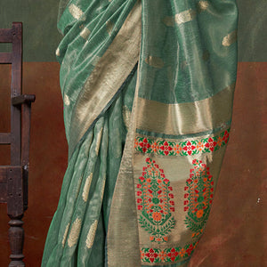 Lissome Sea Green Paithani Pure Tissue Silk Saree With Ailurophile Blouse Piece
