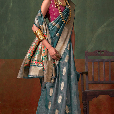 Piquant Rama Paithani Pure Tissue Silk Saree With Enticing Blouse Piece