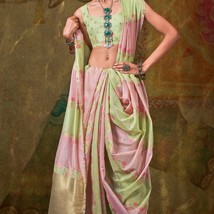 Gossamer Green and Pink Cotton Silk Saree With Susurrous Blouse Piece