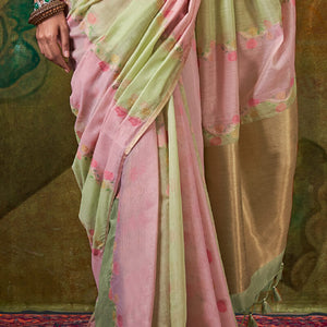 Gossamer Green and Pink Cotton Silk Saree With Susurrous Blouse Piece