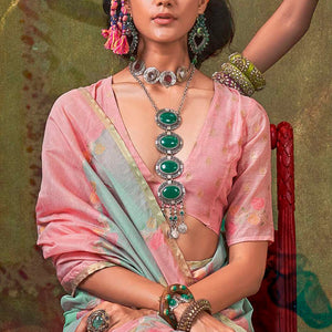 Nectarous Pink and Grey Cotton Silk Saree With Devastating Blouse Piece