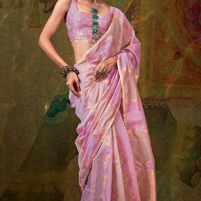 Alluring Pink Cotton Silk Saree With Blooming Blouse Piece