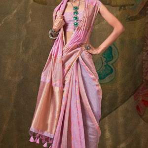 Alluring Pink Cotton Silk Saree With Blooming Blouse Piece