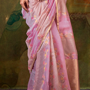 Alluring Pink Cotton Silk Saree With Blooming Blouse Piece
