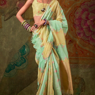 Classy Green Cotton Silk Saree With Snazzy Blouse Piece