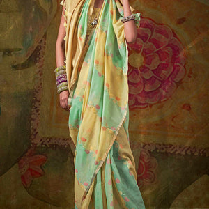 Classy Green Cotton Silk Saree With Snazzy Blouse Piece