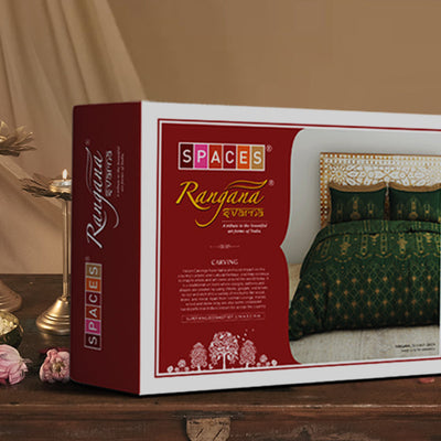 Carving Ornate Red 100% Cotton King Size Bedsheet - Rangana by Spaces