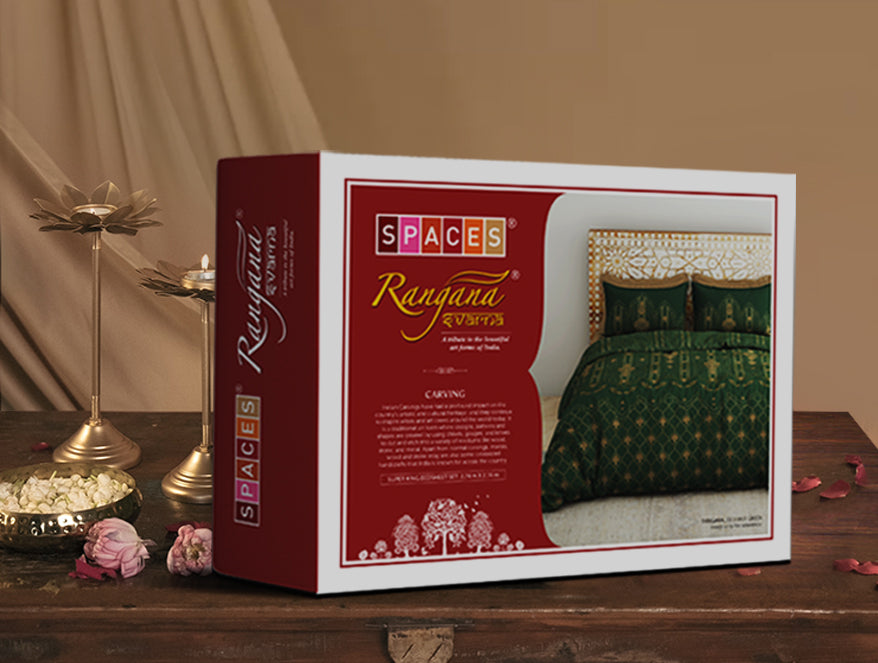 Carving Ornate Red 100% Cotton King Size Bedsheet - Rangana by Spaces