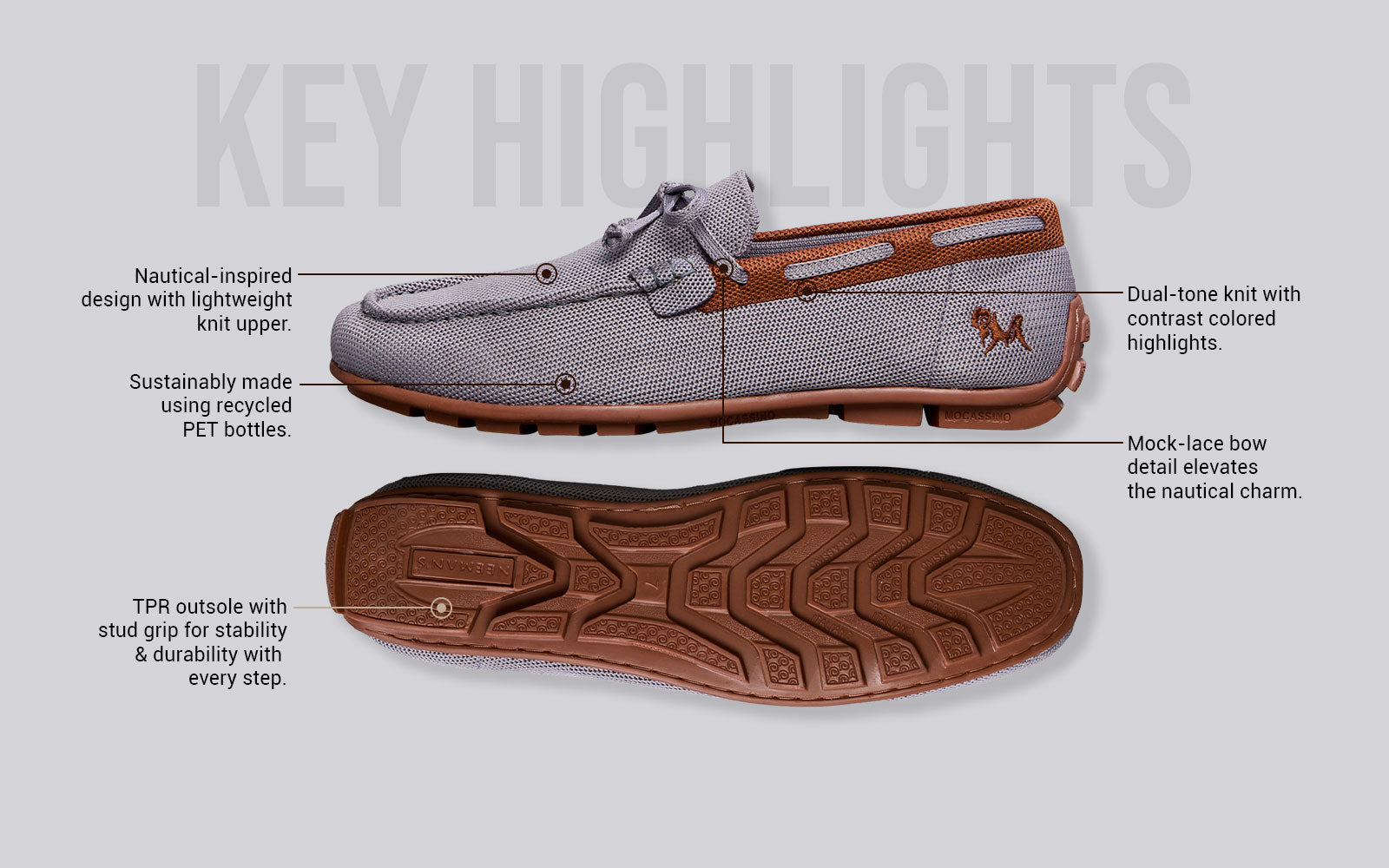 ReLive Knit Boat Loafers : Grey