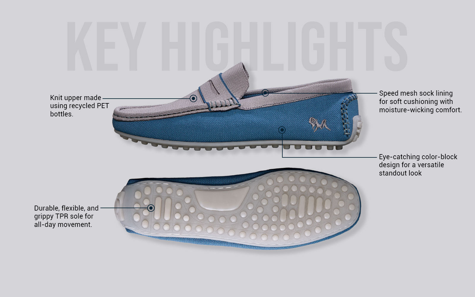 ReLive Knit Color Block Loafers : Blue/Grey