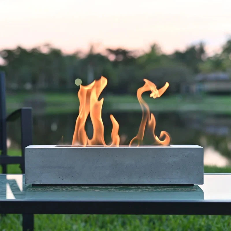 Rectangular Concrete Bio-Ethanol Tabletop Fireplace Indoor and Outdoor