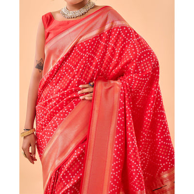 Bandhej Paithani Red Paithani Silk Handwork Saree
