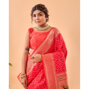 Bandhej Paithani Red Paithani Silk Handwork Saree