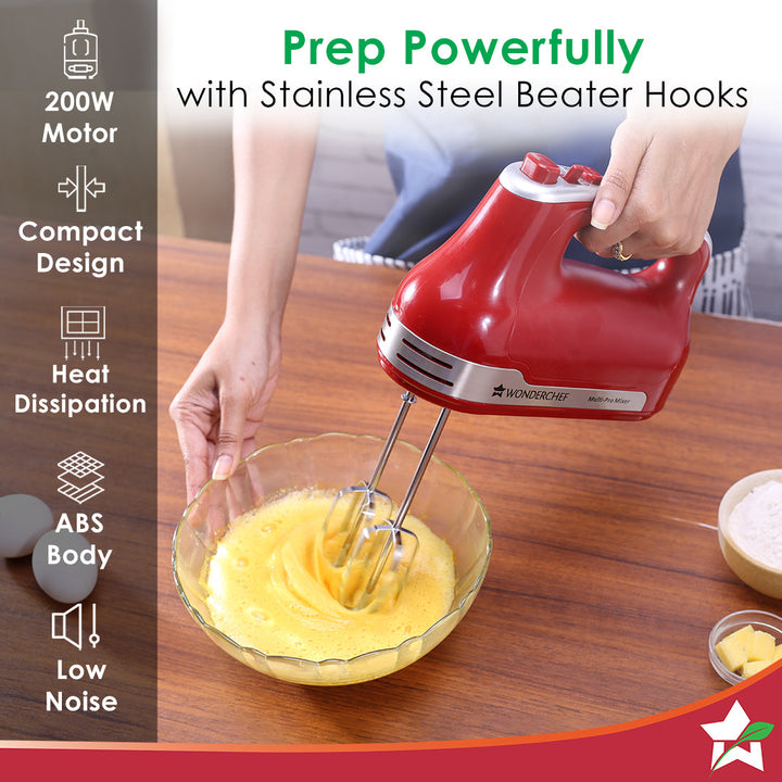 Crimson Edge 5 Speed Electric Hand Mixer | 300W Powerful Copper Motor