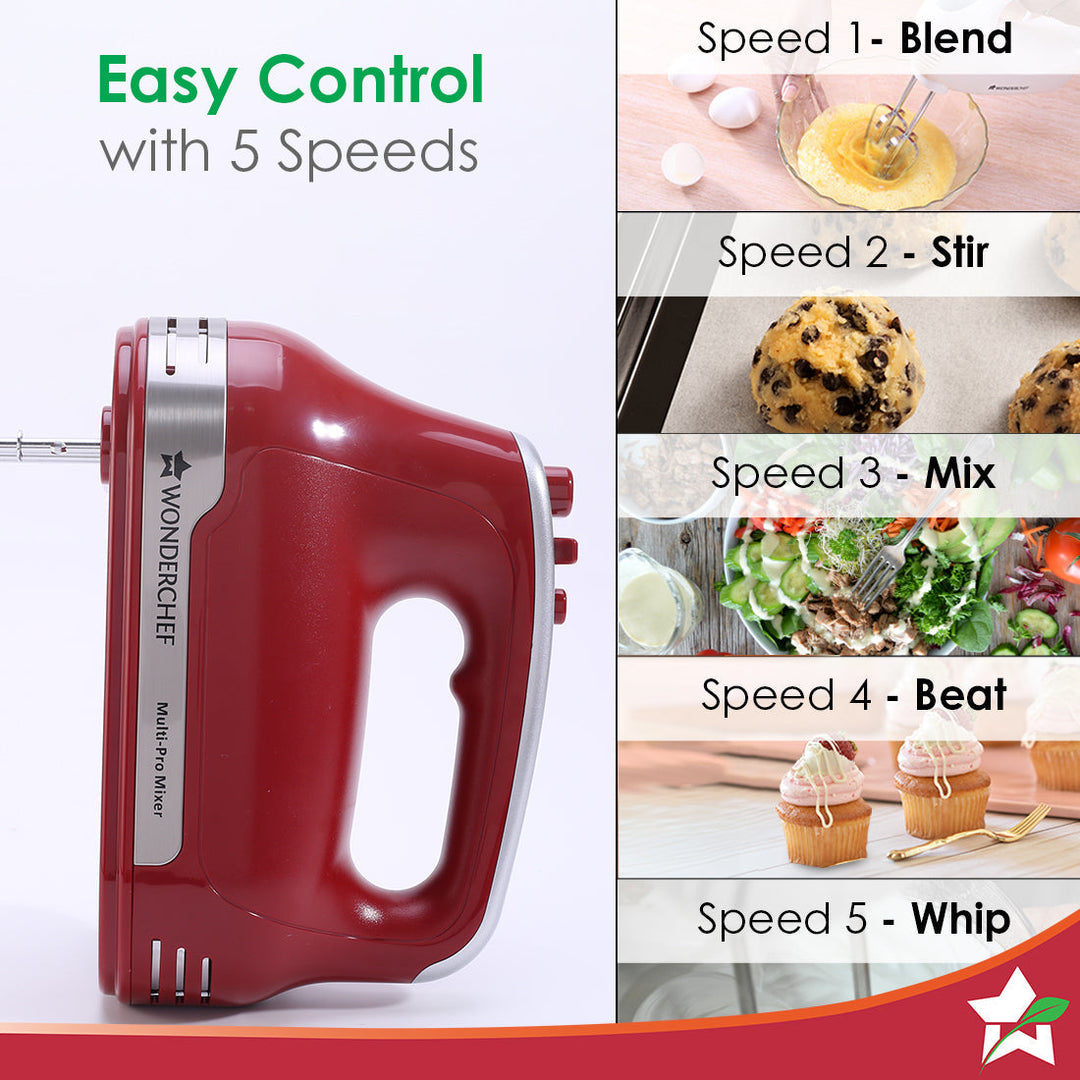 Crimson Edge 5 Speed Electric Hand Mixer | 300W Powerful Copper Motor